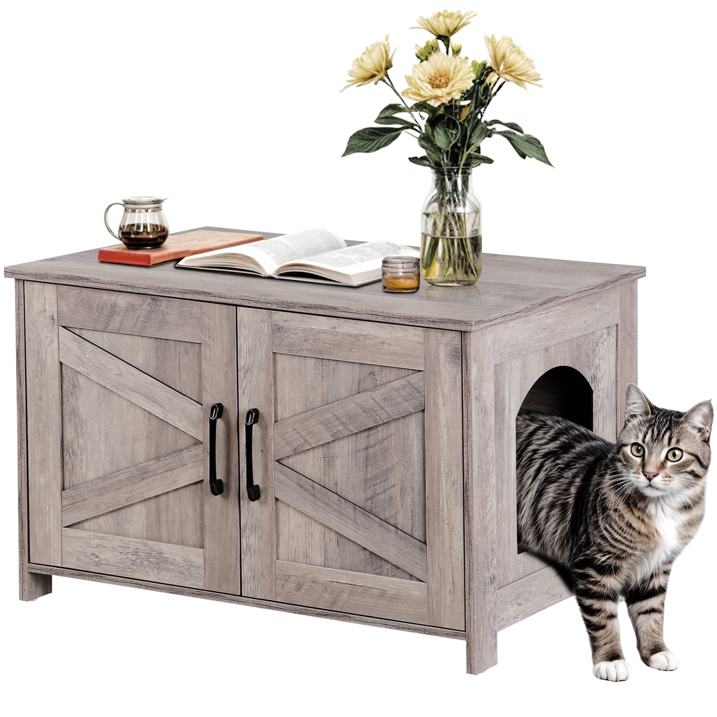 Cat Litter Box Enclosure Hidden Litter Box Furniture Washroom Storage Cabinet