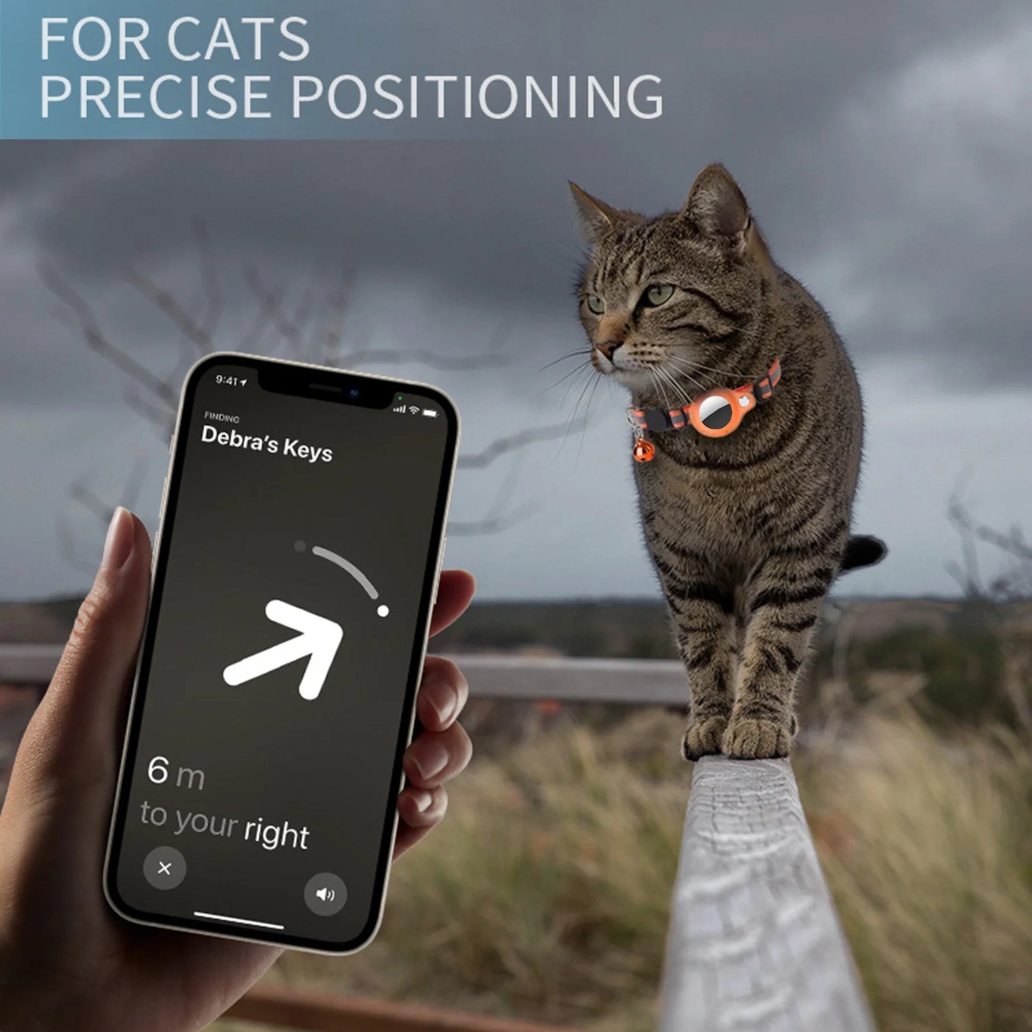 Cat Collar for Airtag Tracker, Reflective GPS Cat Collar with Luminous Holder, Cat Tracker Collars with Safety Elastic Band for Cats, Kittens and Puppies 9-13 Inch