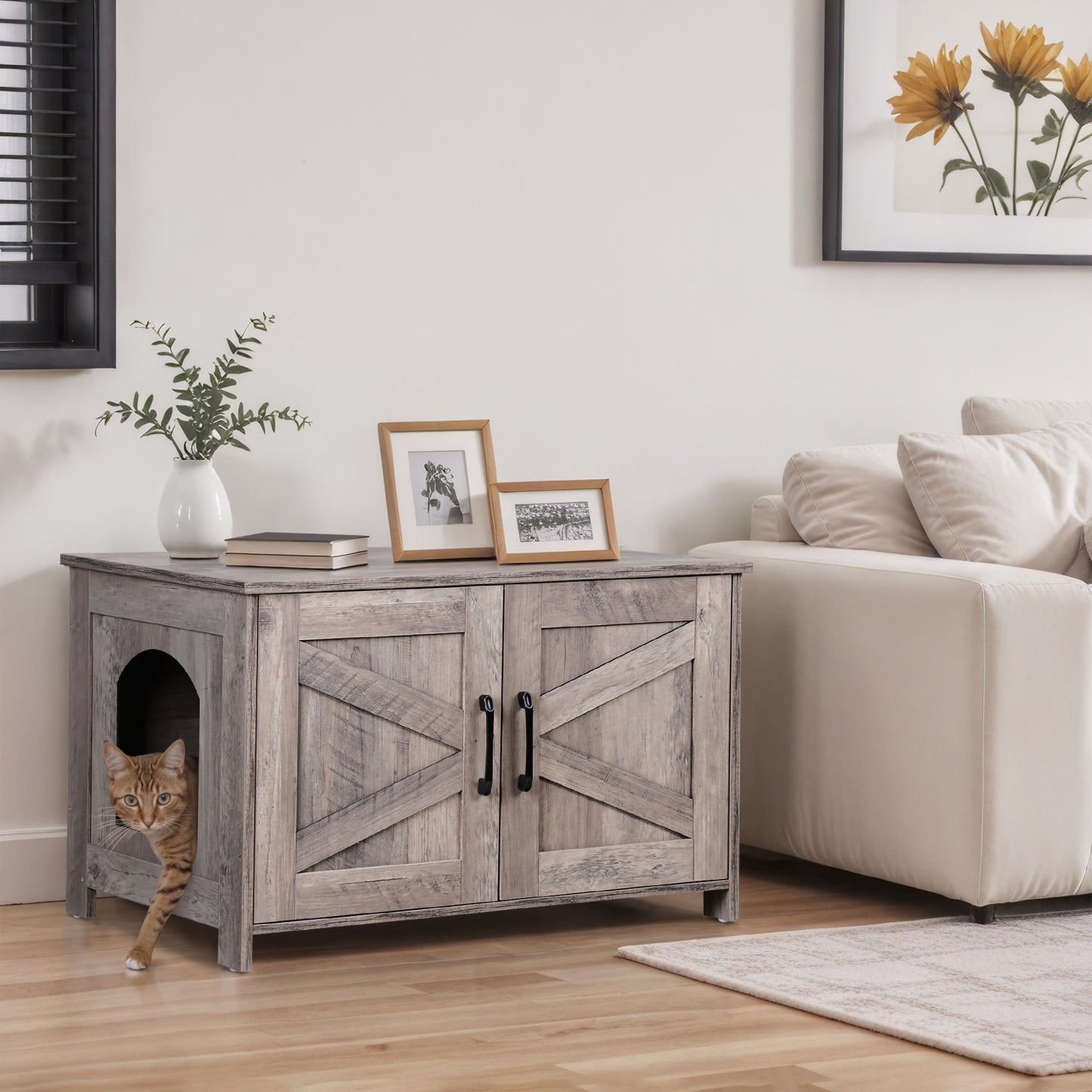 Cat Litter Box Enclosure Hidden Litter Box Furniture Washroom Storage Cabinet