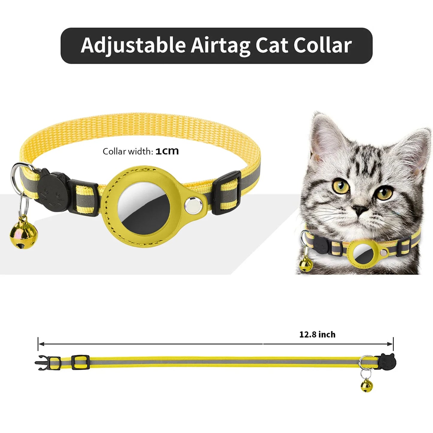 Cat Collar for Airtag Tracker, Reflective GPS Cat Collar with Luminous Holder, Cat Tracker Collars with Safety Elastic Band for Cats, Kittens and Puppies 9-13 Inch