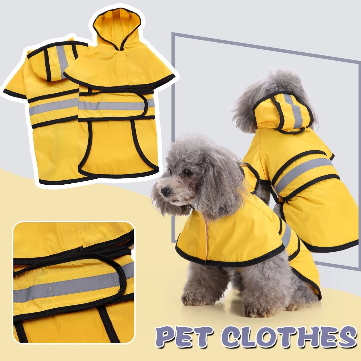 Cute Dog Raincoat Pet Raincoat Reflective Hooded Hook&Loop Small, Medium and Large Dog Raincoat