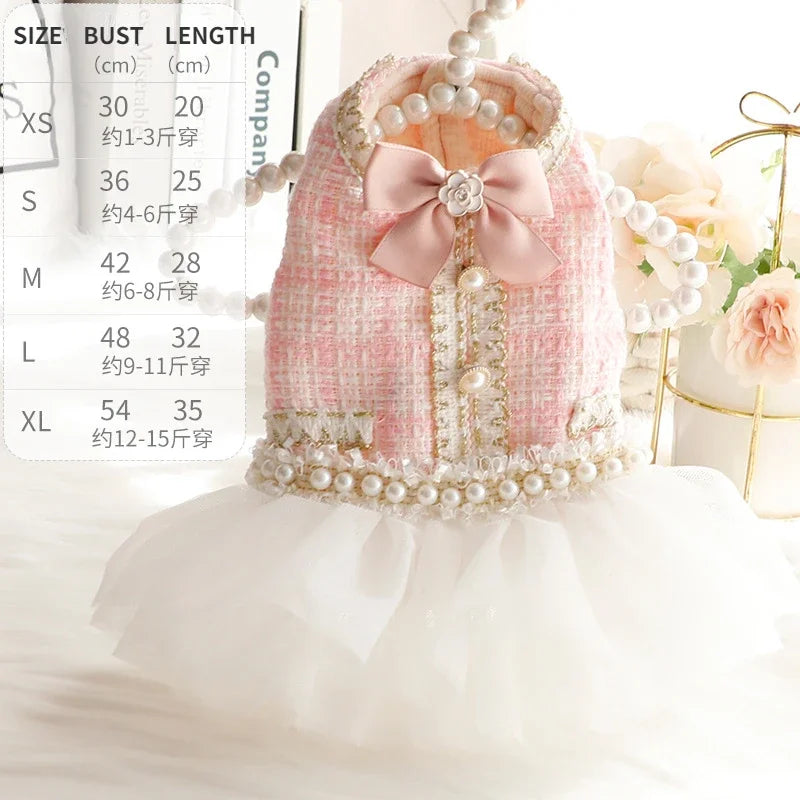 Dog Clothes Autumn and Winter Clothes Cat Princess Tutu Skirt Woolen Pearl Small Dog Pet Dog Dress Cat Mesh Skirt Dog Clothes