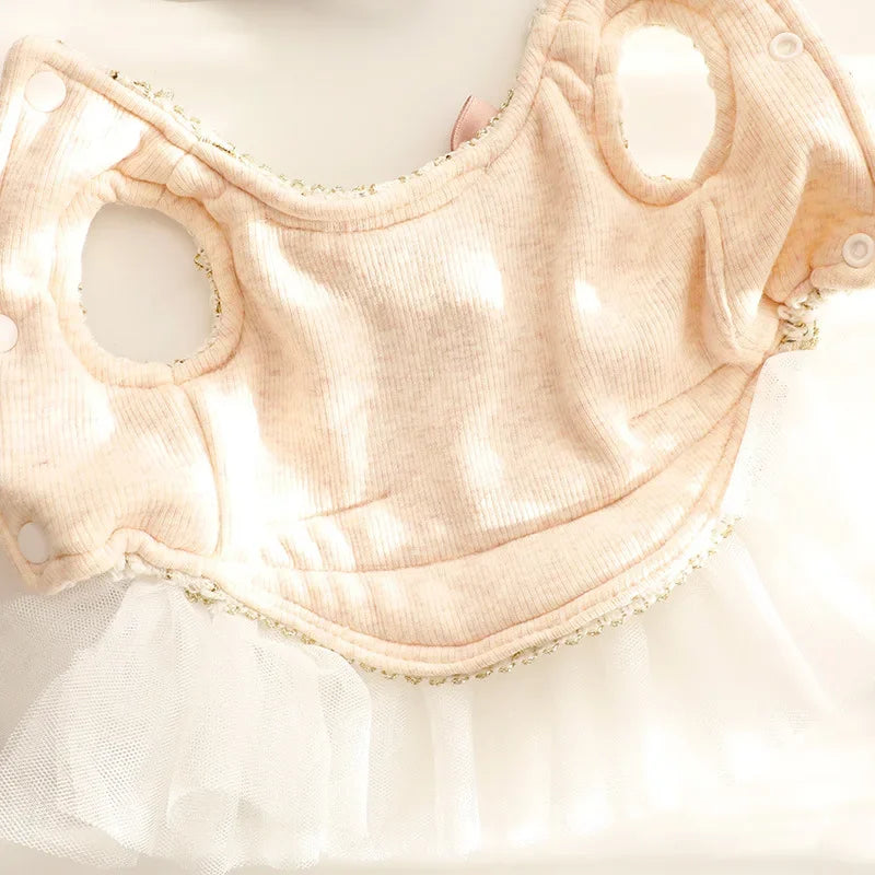 Dog Clothes Autumn and Winter Clothes Cat Princess Tutu Skirt Woolen Pearl Small Dog Pet Dog Dress Cat Mesh Skirt Dog Clothes
