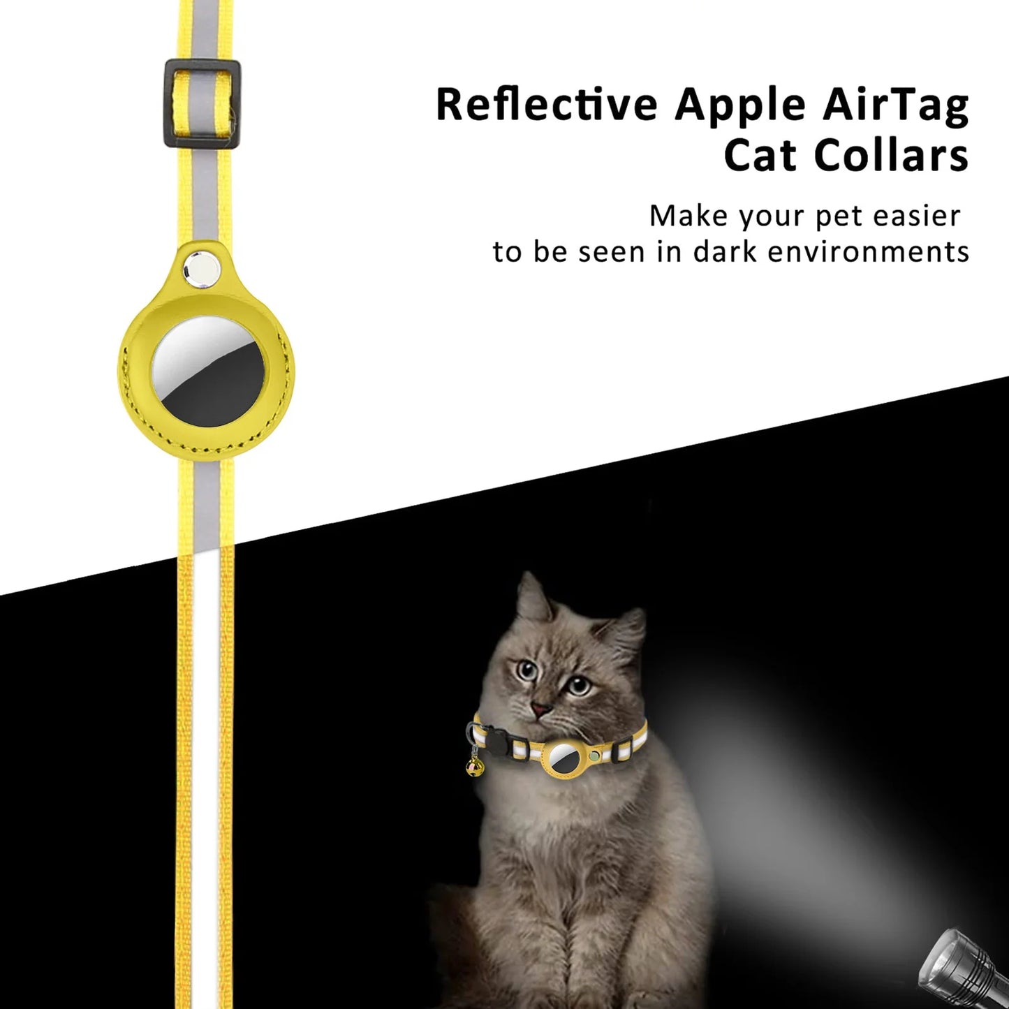 Cat Collar for Airtag Tracker, Reflective GPS Cat Collar with Luminous Holder, Cat Tracker Collars with Safety Elastic Band for Cats, Kittens and Puppies 9-13 Inch