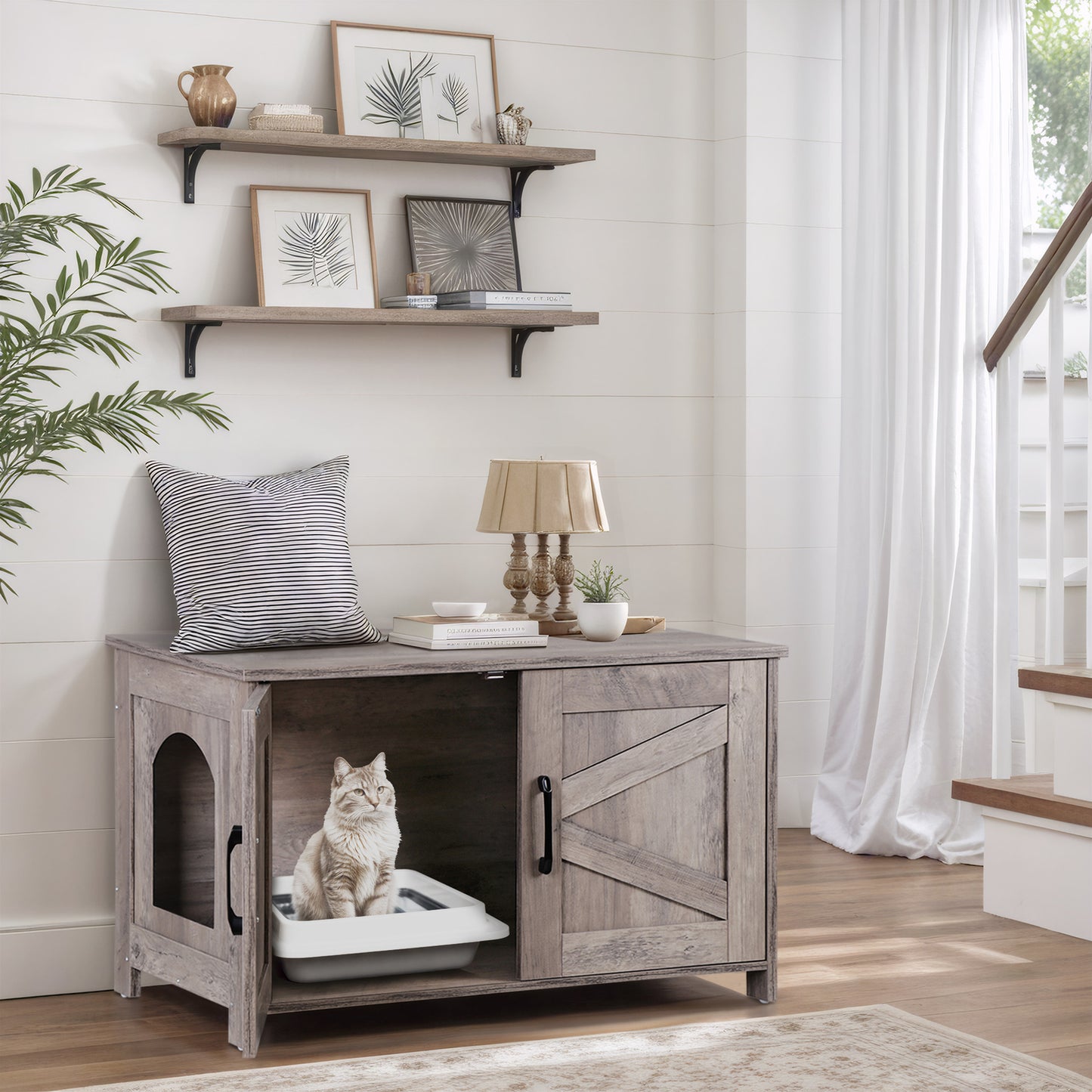 Cat Litter Box Enclosure Hidden Litter Box Furniture Washroom Storage Cabinet