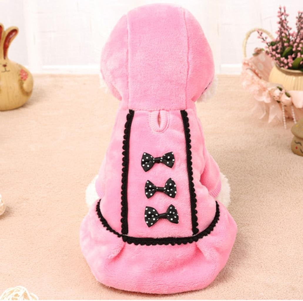 Small Dog Girl Clothes Soft Warm Bowknot Polar Fleece Winter Dress Costume Clothing for Dog Female (S, Pink)