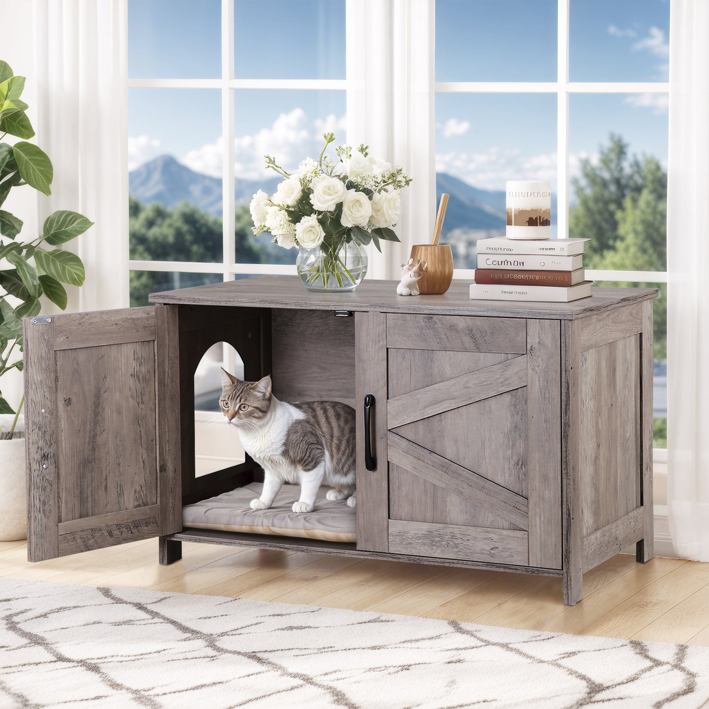 Cat Litter Box Enclosure Hidden Litter Box Furniture Washroom Storage Cabinet