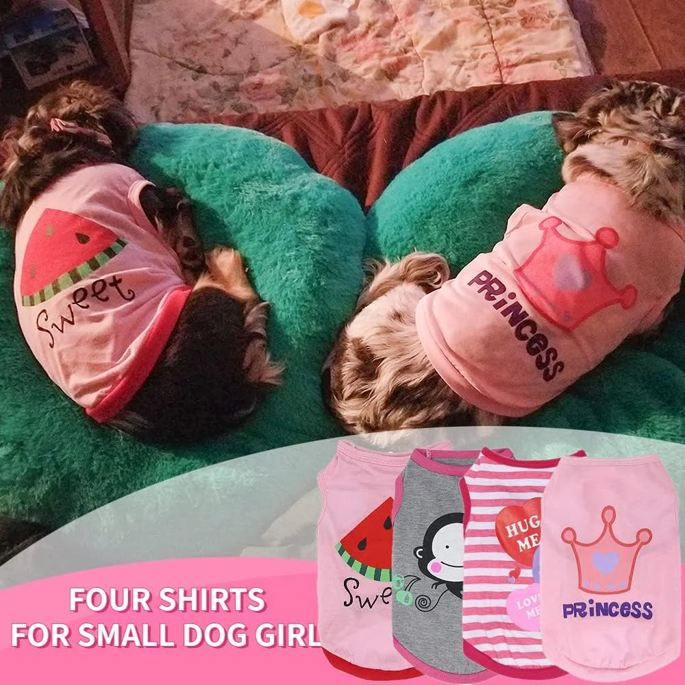 4 Packs Dog Shirt for Small Dogs, Dog Pink Vest Clothes for Girl L