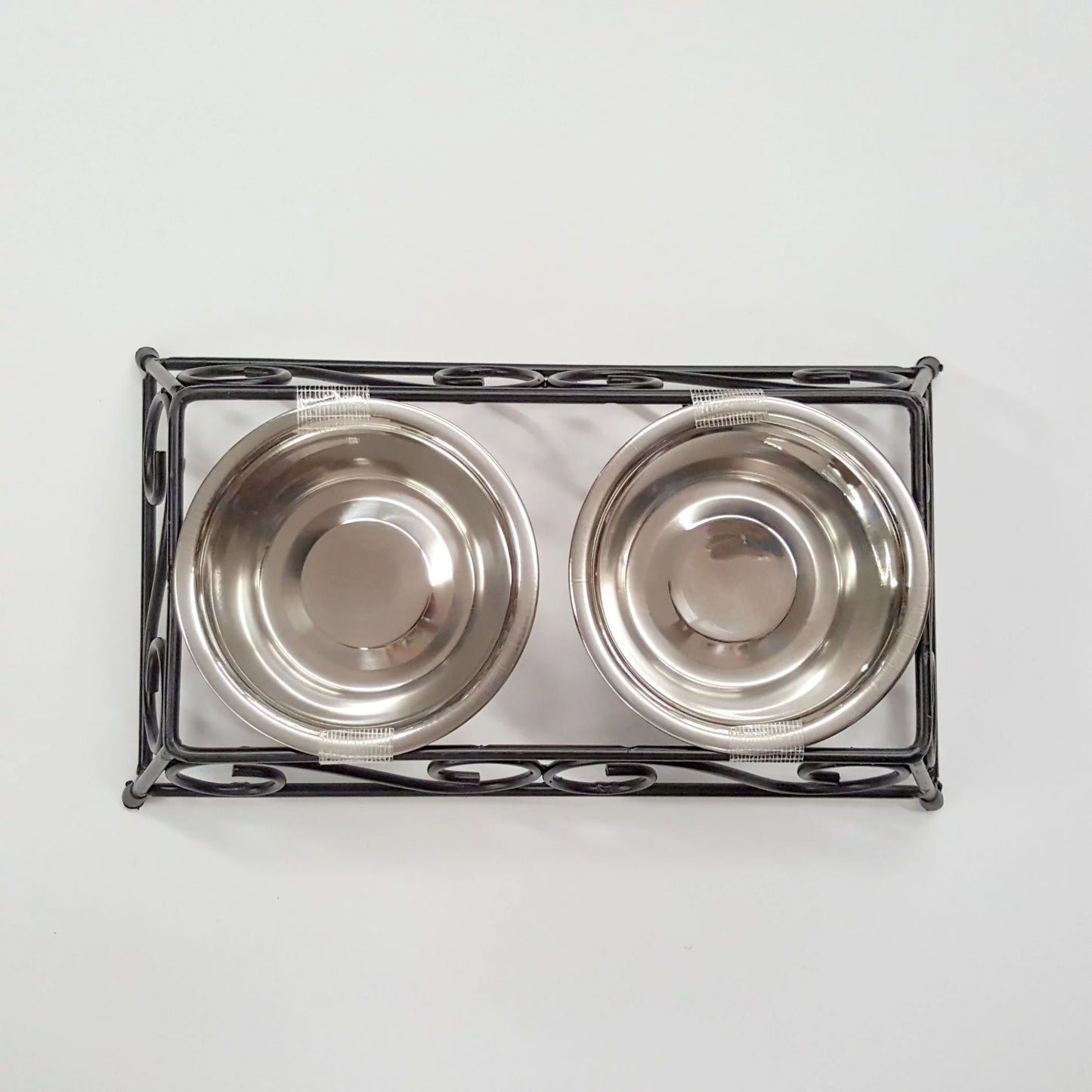 Stainless Steel Pet Food Bowl with Double Diner in Black and Silver