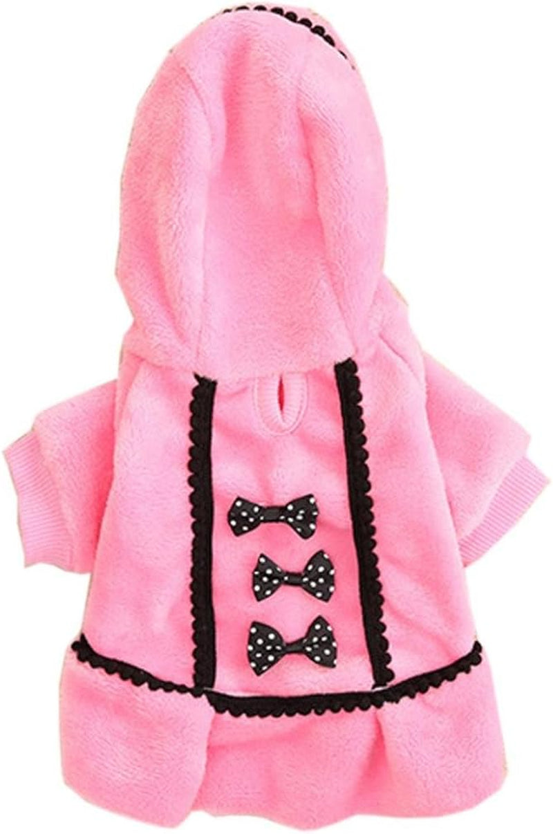 Small Dog Girl Clothes Soft Warm Bowknot Polar Fleece Winter Dress Costume Clothing for Dog Female (S, Pink)