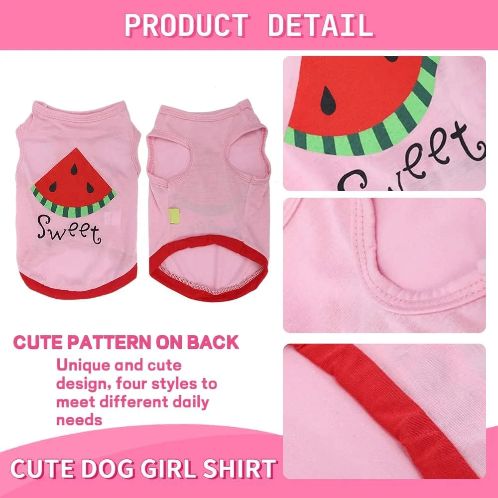 4 Packs Dog Shirt for Small Dogs, Dog Pink Vest Clothes for Girl L