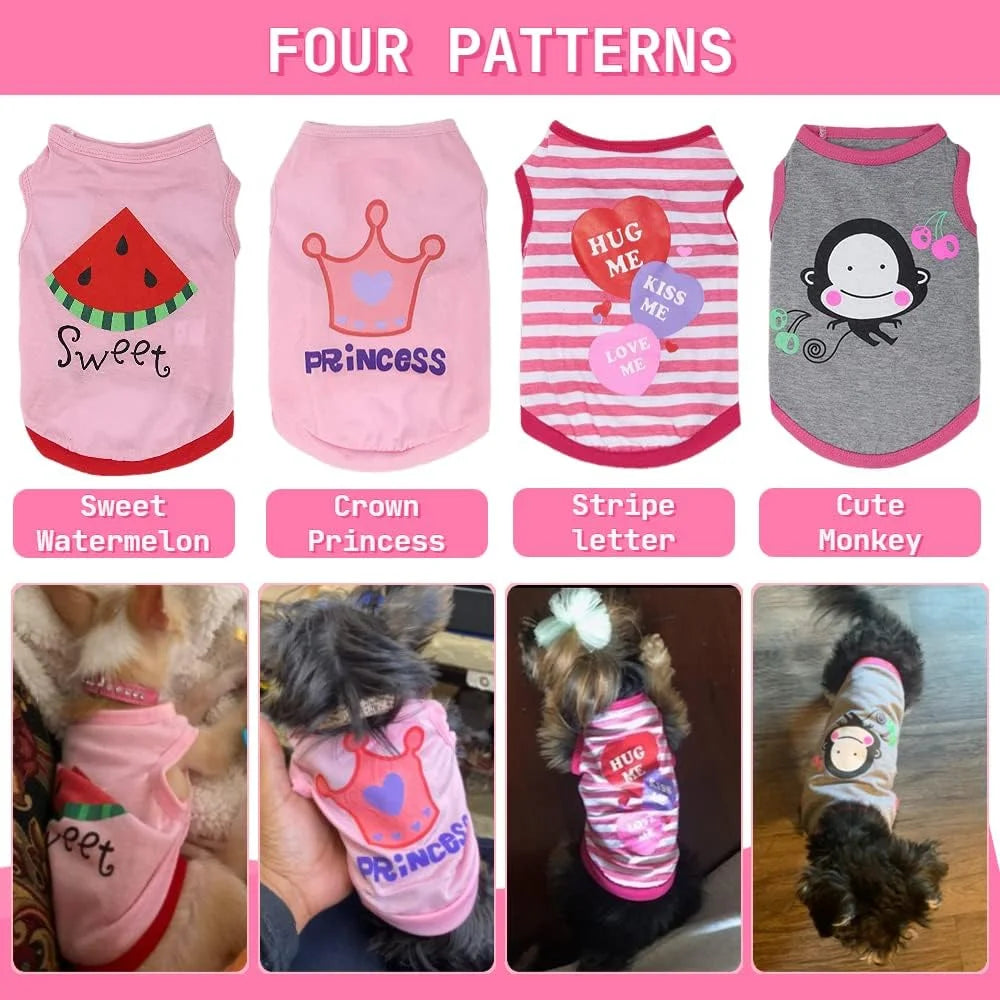4 Packs Dog Shirt for Small Dogs, Dog Pink Vest Clothes for Girl L