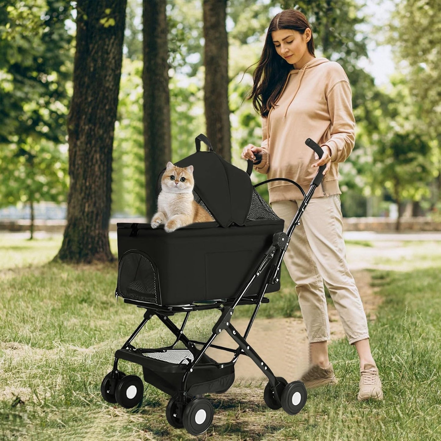 3 in 1 Dog Strollers 4 Wheels Folding Pet Stroller with Detachable Carrier Multifunction Portable Dogs Travel Carriers for Medium Small Puppy Kittens (Black)