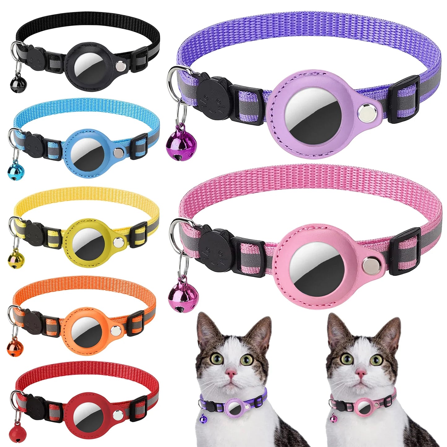 Cat Collar for Airtag Tracker, Reflective GPS Cat Collar with Luminous Holder, Cat Tracker Collars with Safety Elastic Band for Cats, Kittens and Puppies 9-13 Inch
