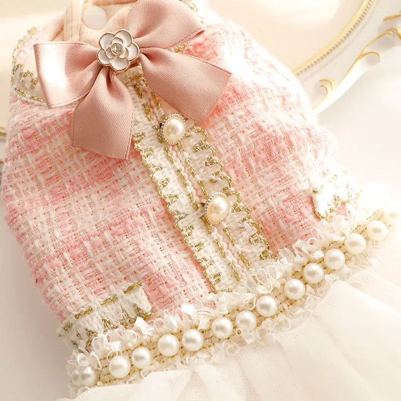 Dog Clothes Autumn and Winter Clothes Cat Princess Tutu Skirt Woolen Pearl Small Dog Pet Dog Dress Cat Mesh Skirt Dog Clothes