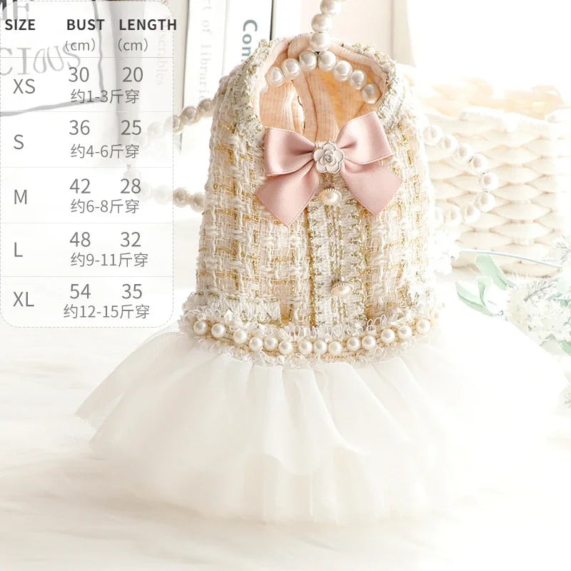 Dog Clothes Autumn and Winter Clothes Cat Princess Tutu Skirt Woolen Pearl Small Dog Pet Dog Dress Cat Mesh Skirt Dog Clothes