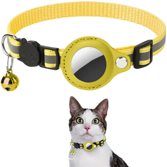 Cat Collar for Airtag Tracker, Reflective GPS Cat Collar with Luminous Holder, Cat Tracker Collars with Safety Elastic Band for Cats, Kittens and Puppies 9-13 Inch