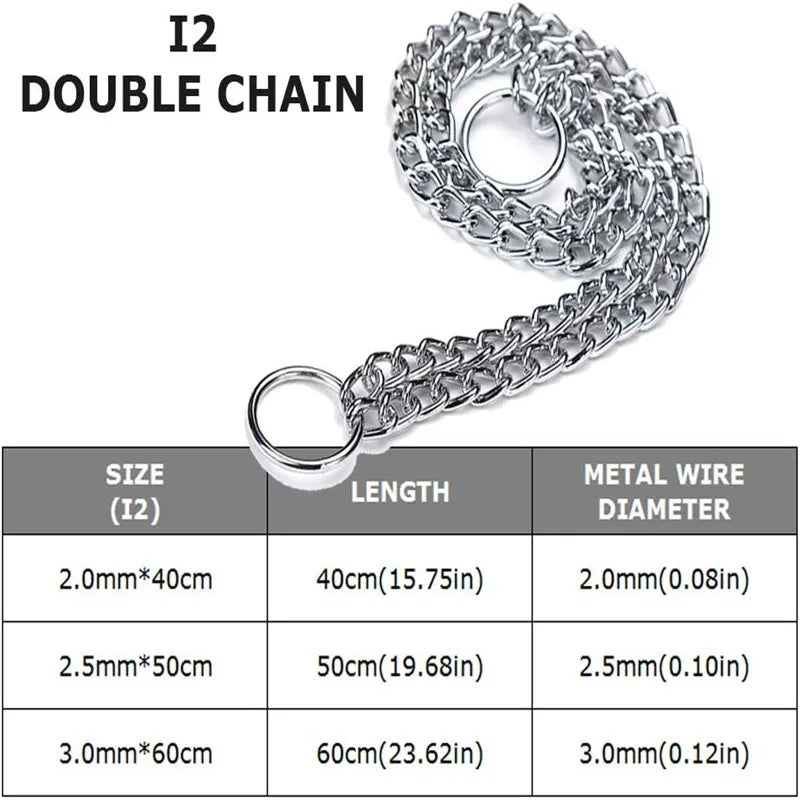 Slip P Chain Dog Choke Collar for Small Medium Large Dogs Heavy Duty Titan Training Collars 2 Row Chrome Adjustable Pet Collar
