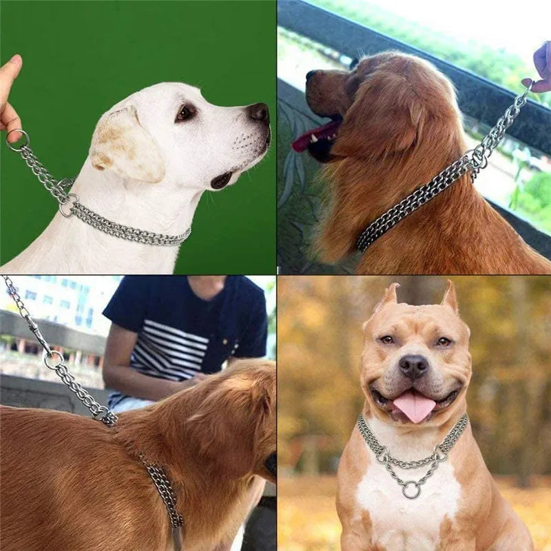 Slip P Chain Dog Choke Collar for Small Medium Large Dogs Heavy Duty Titan Training Collars 2 Row Chrome Adjustable Pet Collar