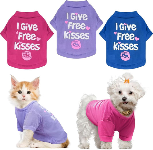 3 Pack Small Dog Shirts Girl Puppy Clothes Cat T Shirt Soft Cotton Short Sleeve Tee Shirts for Small Dogs Girls Chihuahua Yorkie Shih Tzu Pomeranian Thanksgiving Valentines Outfits