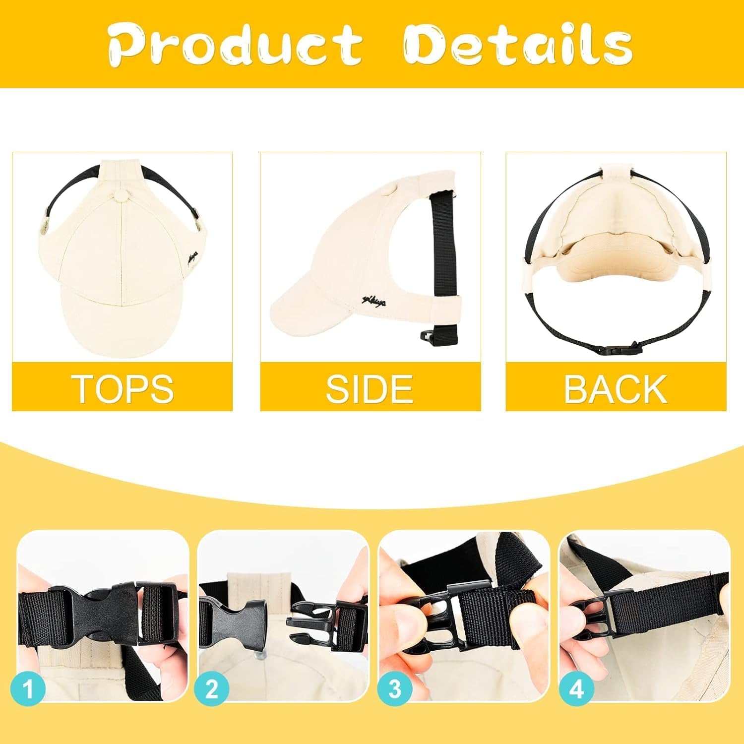 Dog Hat Summer Dog Baseball Cap Pet Puppy Visor Hats Sunbonnet Outfit with Ear Holes Doggy Cat Goggles for Small Medium Breed (Beige Hat, Medium)