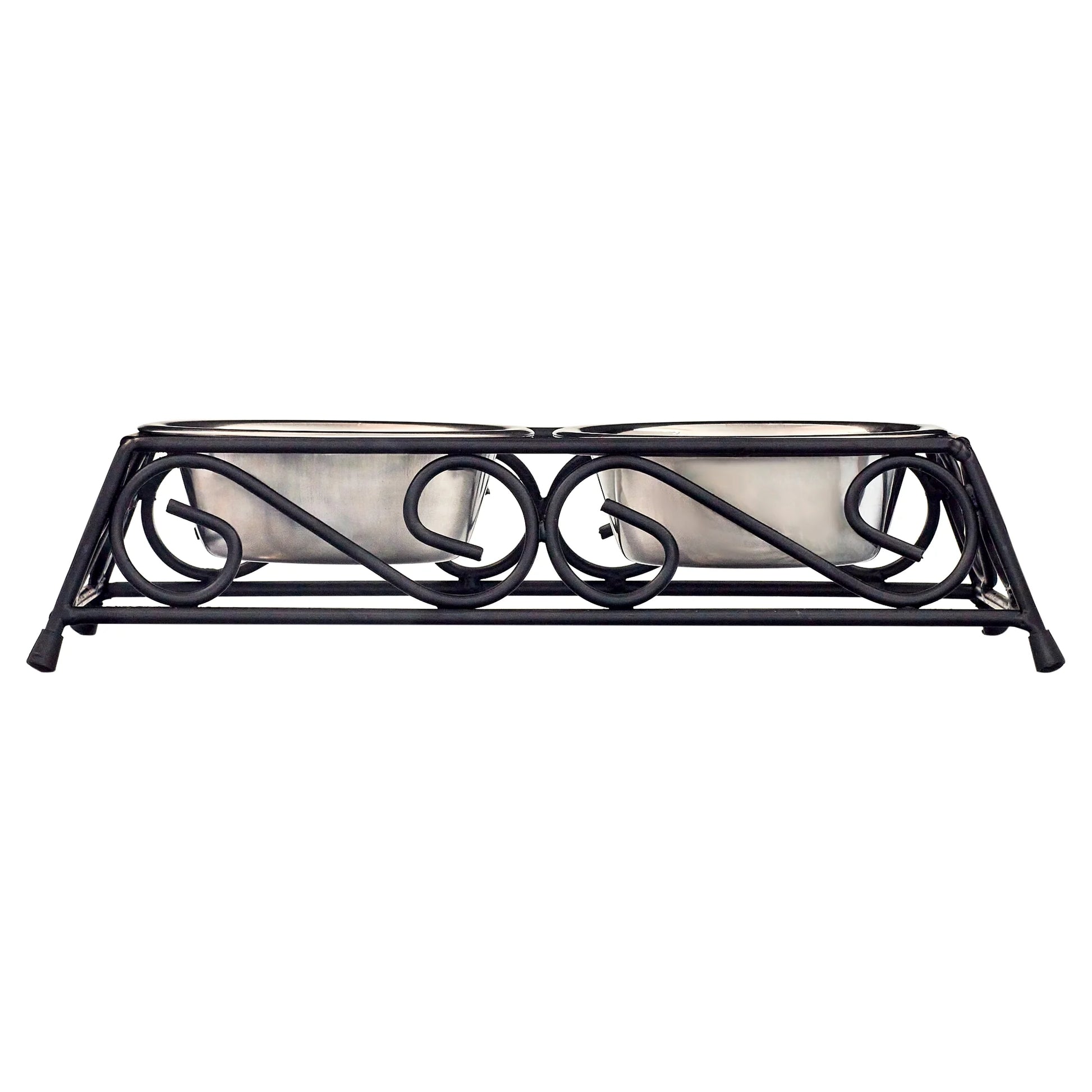 Stainless Steel Pet Food Bowl with Double Diner in Black and Silver
