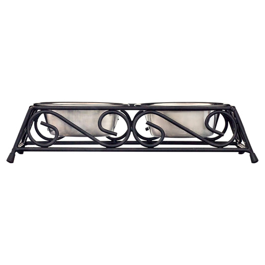 Stainless Steel Pet Food Bowl with Double Diner in Black and Silver