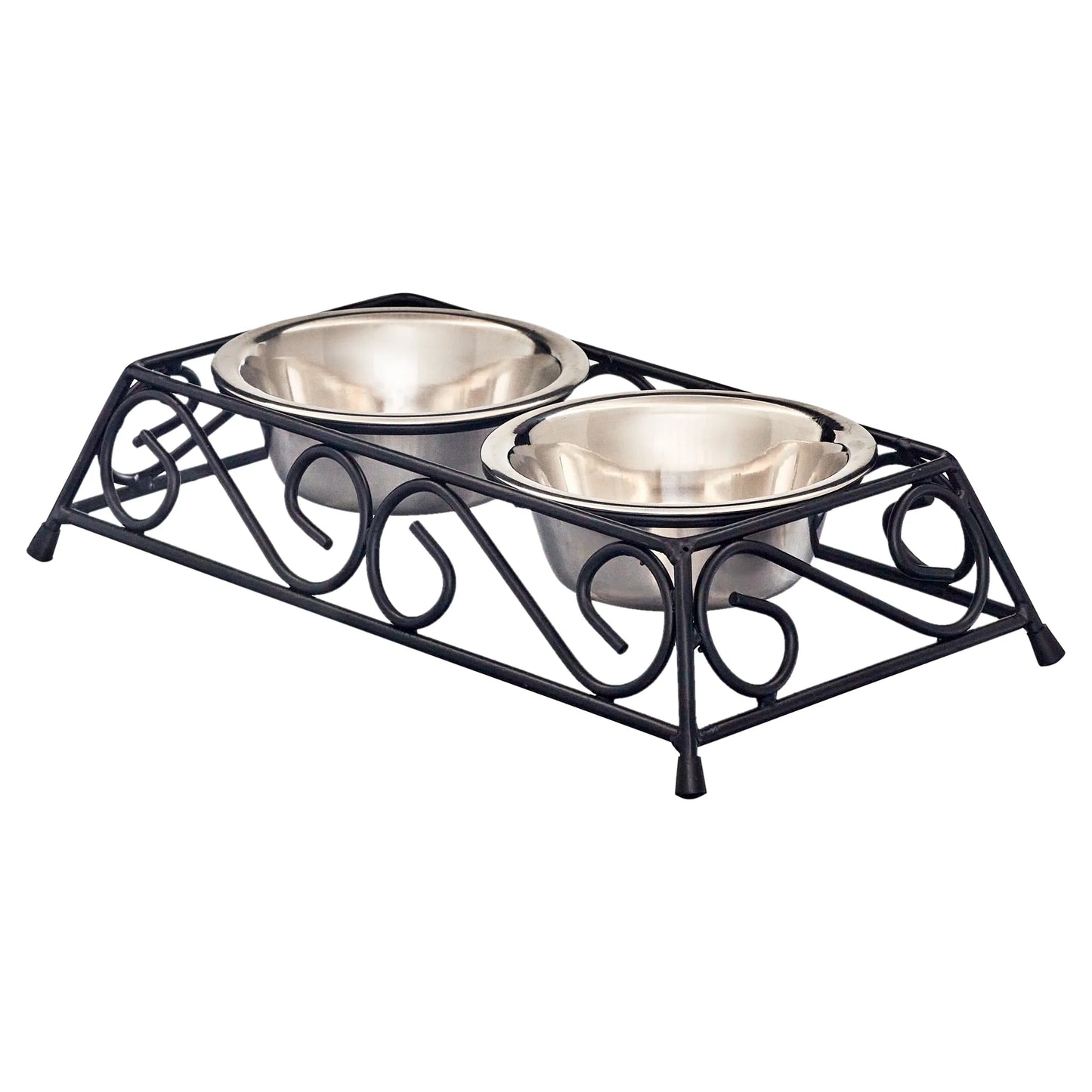 Stainless Steel Pet Food Bowl with Double Diner in Black and Silver
