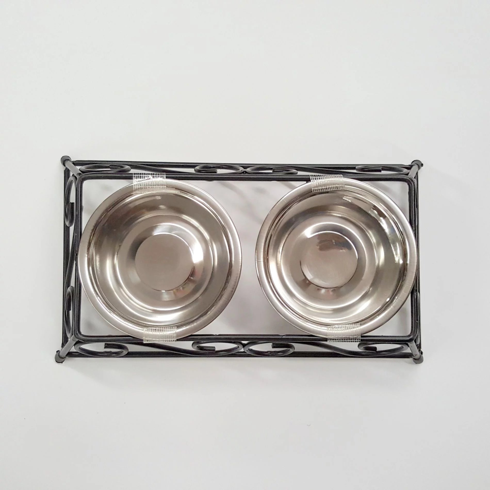 Stainless Steel Pet Food Bowl with Double Diner in Black and Silver