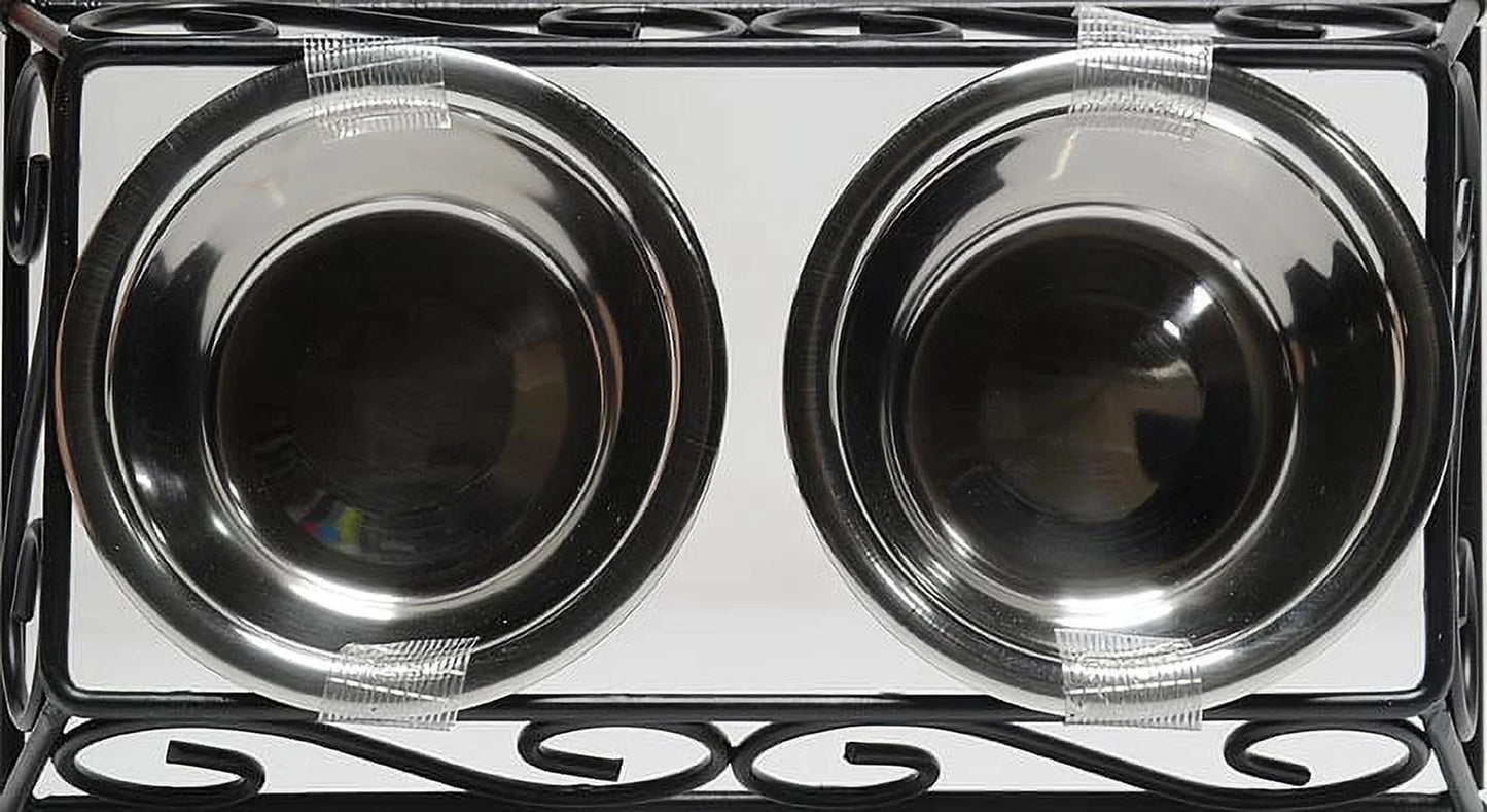 Stainless Steel Pet Food Bowl with Double Diner in Black and Silver