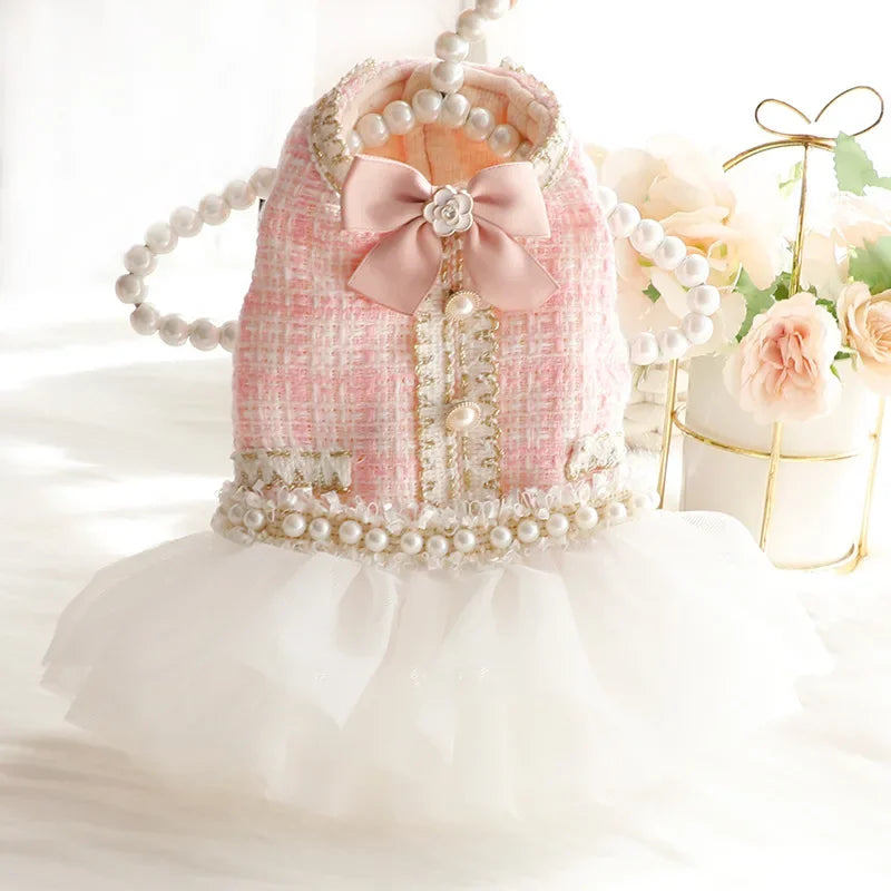 Dog Clothes Autumn and Winter Clothes Cat Princess Tutu Skirt Woolen Pearl Small Dog Pet Dog Dress Cat Mesh Skirt Dog Clothes