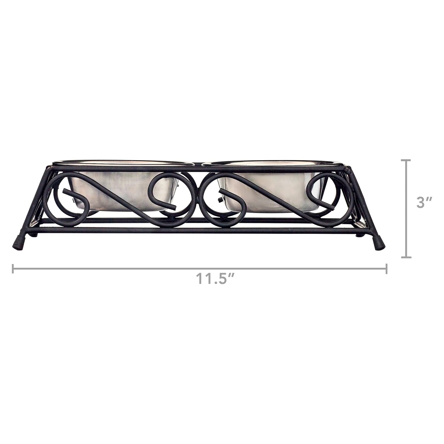 Stainless Steel Pet Food Bowl with Double Diner in Black and Silver
