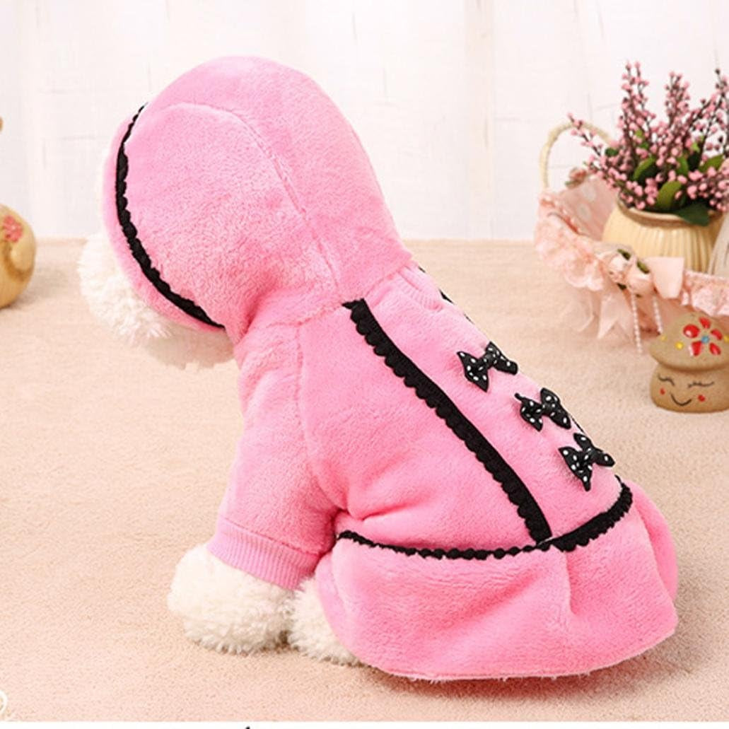 Small Dog Girl Clothes  Soft Warm Bowknot Polar Fleece Winter Dress Costume Clothing for Dog Female (S, Pink)