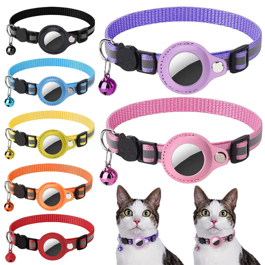 Cat Collar for Airtag Tracker, Reflective GPS Cat Collar with Luminous Holder, Cat Tracker Collars with Safety Elastic Band for Cats, Kittens and Puppies 9-13 Inch